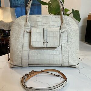 Coach White Croc-Embossed Leather Dome Satchel with Removable Strap